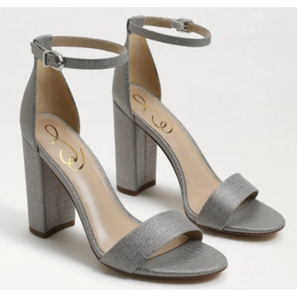 NWOT Sam Edelman Yaro Block Heel Sandal 10 Pewter Shimmer Formal Cocktail Office - Picture 1 of 8
